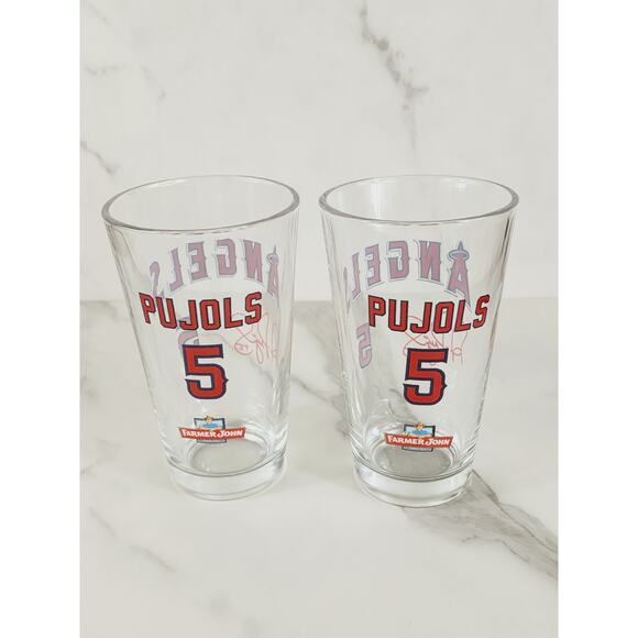 LA Angels Albert Pujols #5 Pint Beer Glass 16oz Drinkware 5 1/2" Tumbler x2 - Picture 1 of 13
